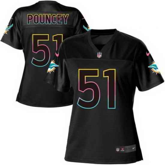 Nike Dolphins #51 Mike Pouncey Black Womens NFL Fashion Game Jersey